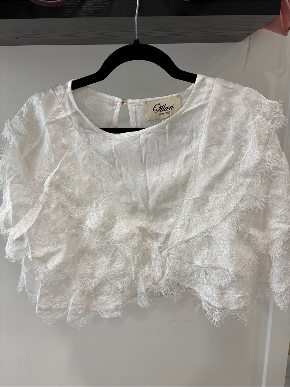 Ollari White Lace Ruffle Blouse NWT Anthropologie Size XL